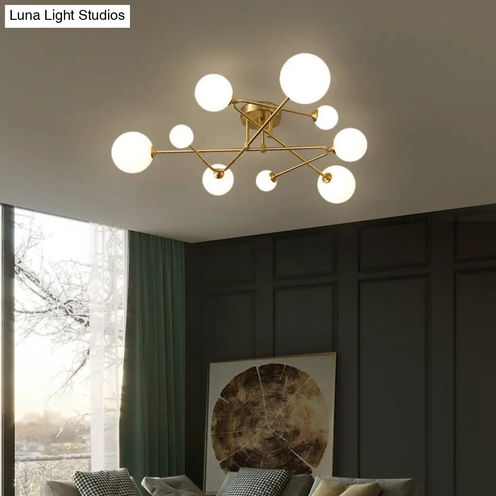 Opaline Glass Semi-Mount Ceiling Lamp In Gold For Living Room 9 /