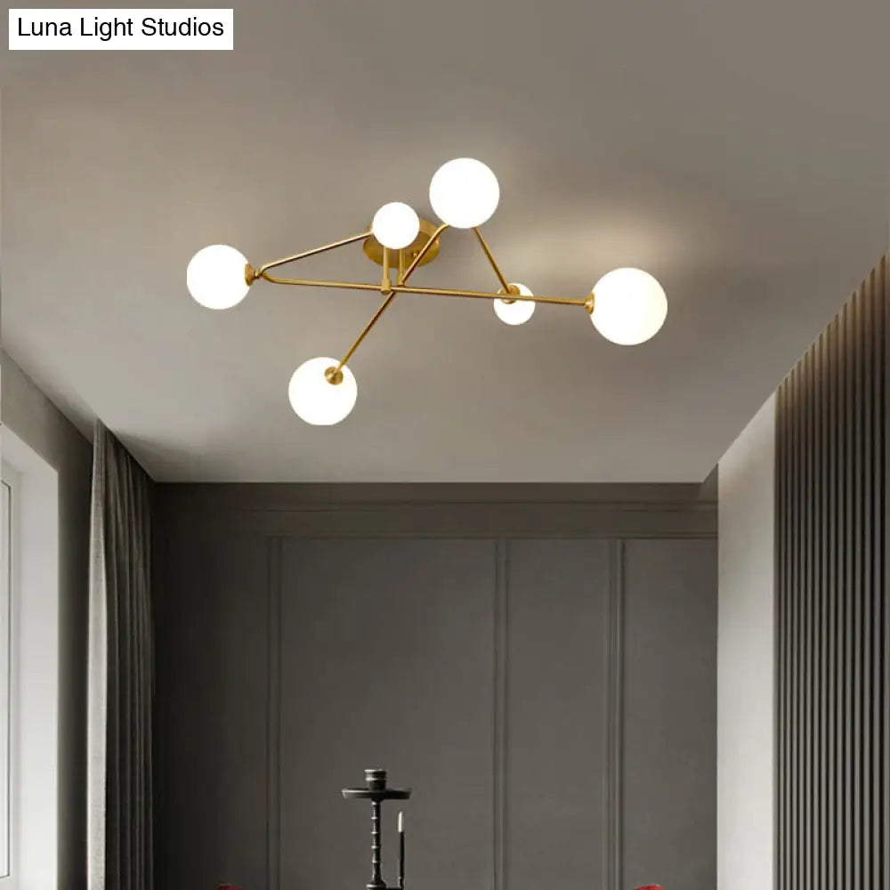 Opaline Glass Semi-Mount Ceiling Lamp In Gold For Living Room 6 /