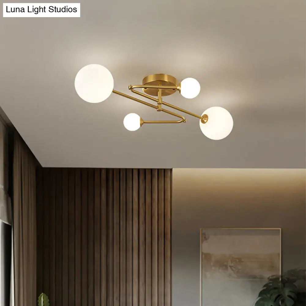 Opaline Glass Semi-Mount Ceiling Lamp In Gold For Living Room 4 /
