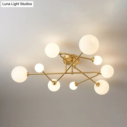 Opaline Glass Semi - Mount Ceiling Lamp In Gold For Living Room