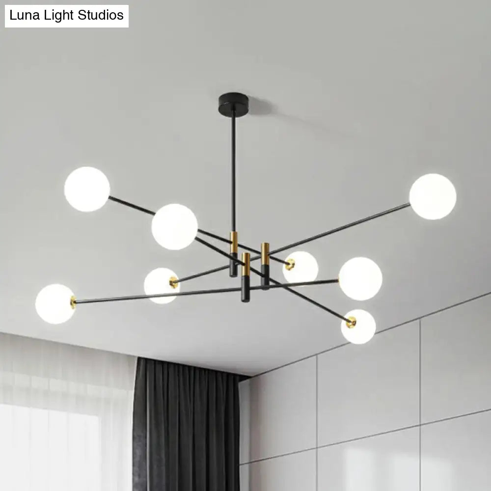 Opaline Glass Simplicity Chandelier: Radial Living Room Hanging Light In Black