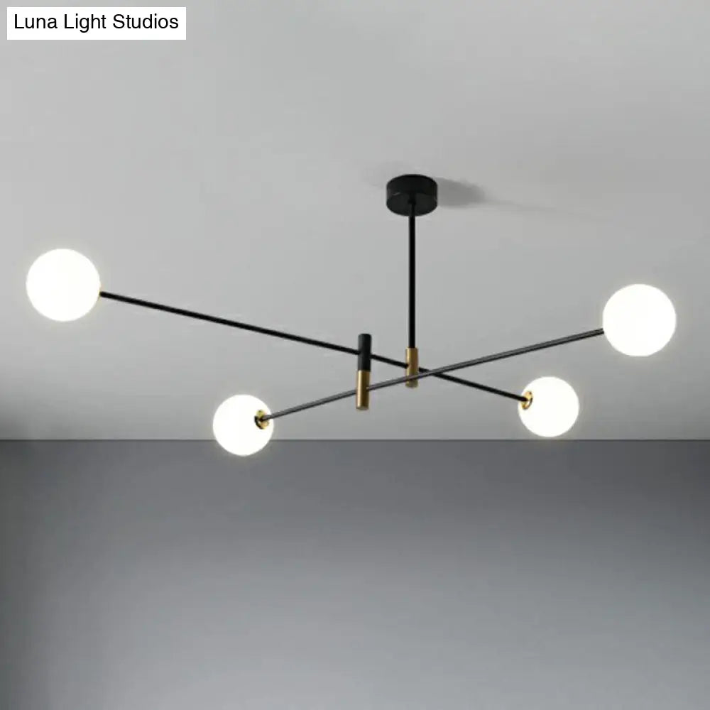 Opaline Glass Simplicity Chandelier: Radial Living Room Hanging Light In Black