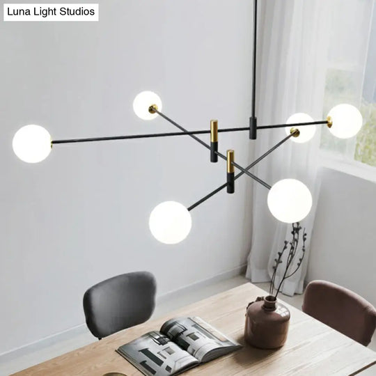 Opaline Glass Simplicity Chandelier: Radial Living Room Hanging Light In Black