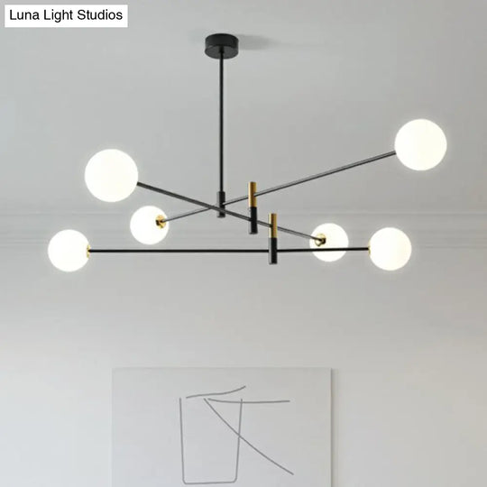 Opaline Glass Simplicity Chandelier: Radial Living Room Hanging Light In Black