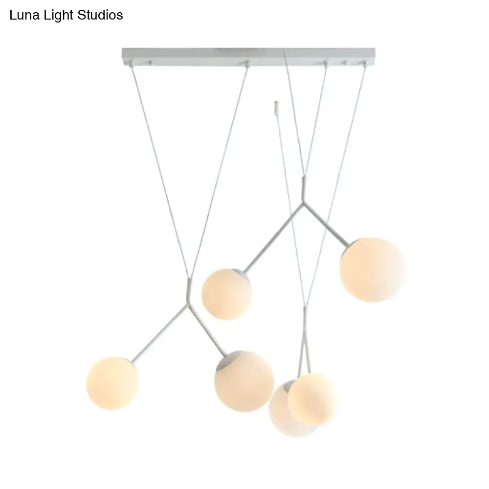 6-Light Modern Opaline Glass Hanging Light With Orb Shade - White Matte Finish