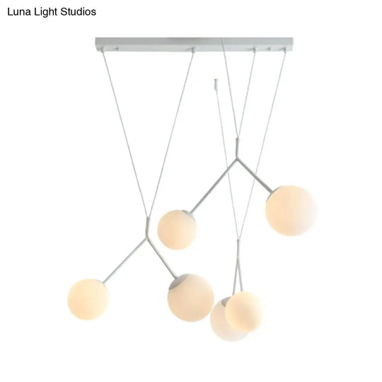 6-Light Modern Opaline Glass Hanging Light With Orb Shade - White Matte Finish