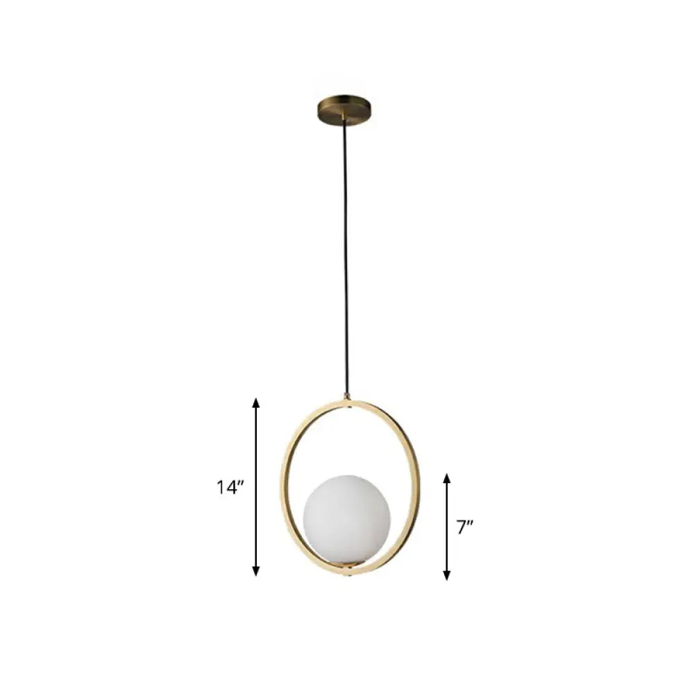 Opaque Glass Ball Ceiling Suspension Brass Drop Pendant With Metal Ring / 14’’ Lighting