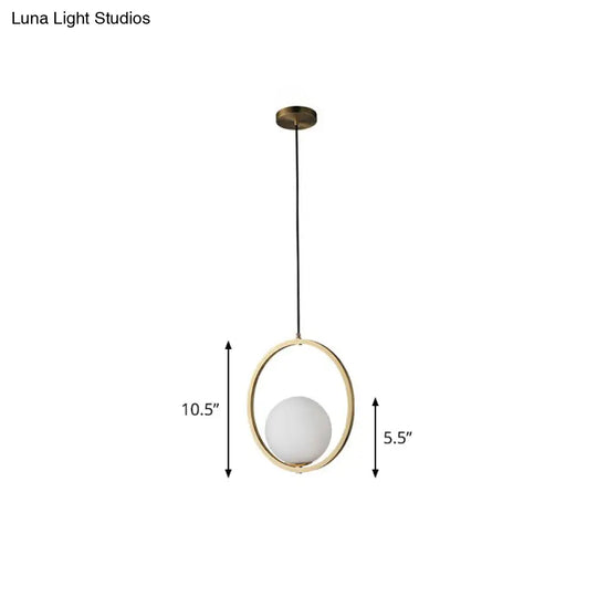 Opaque Glass Ball Ceiling Suspension Brass Drop Pendant With Metal Ring Lighting