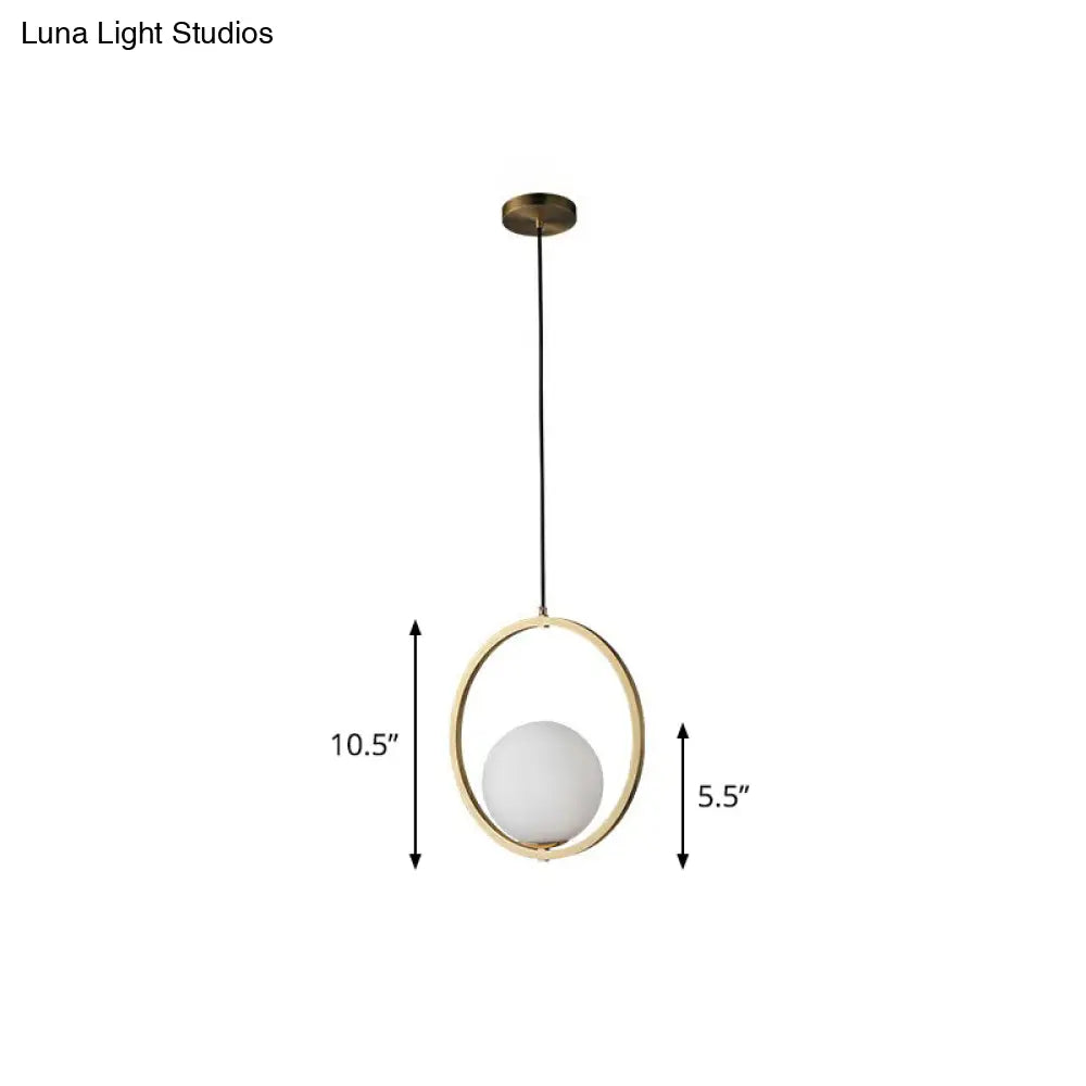 Opaque Glass Ball Ceiling Suspension Brass Drop Pendant With Metal Ring / 10.5 Lighting