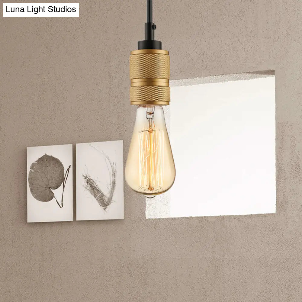 Retro Industrial Open Bulb Pendant Light - Iron Hanging Fixture In Gold Adjustable Cord