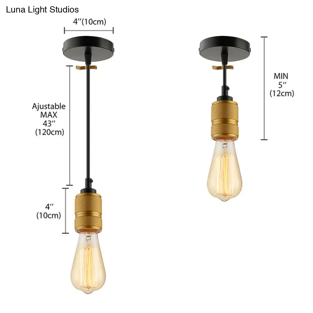 Retro Industrial Open Bulb Pendant Light - Iron Hanging Fixture In Gold Adjustable Cord
