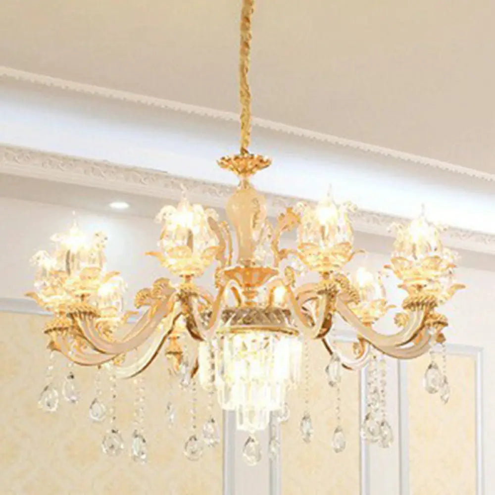 Opulent Crystal Beige Ceiling Flower Chandelier - Traditional Dining Room Light 10 /