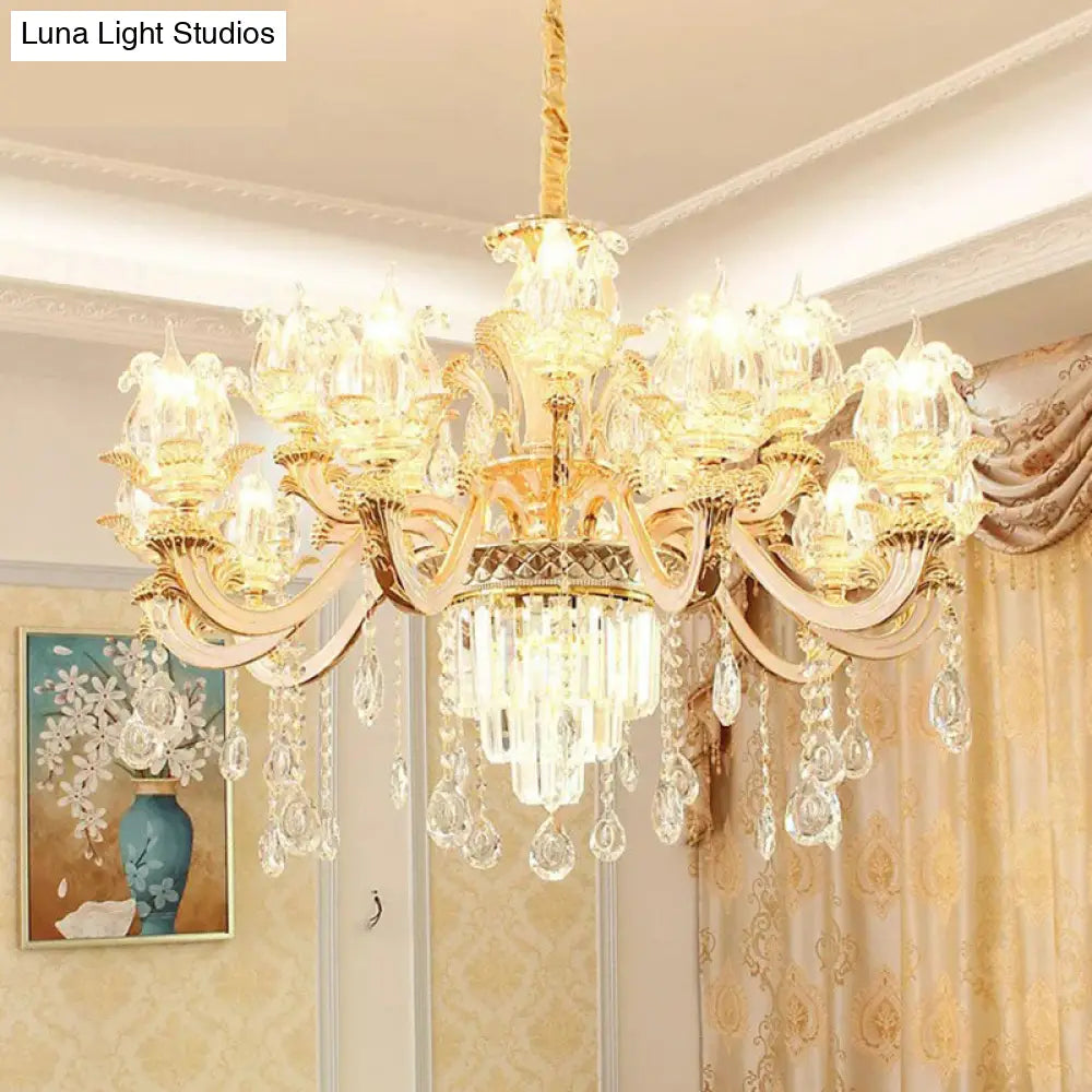 Opulent Crystal Beige Ceiling Flower Chandelier - Traditional Dining Room Light