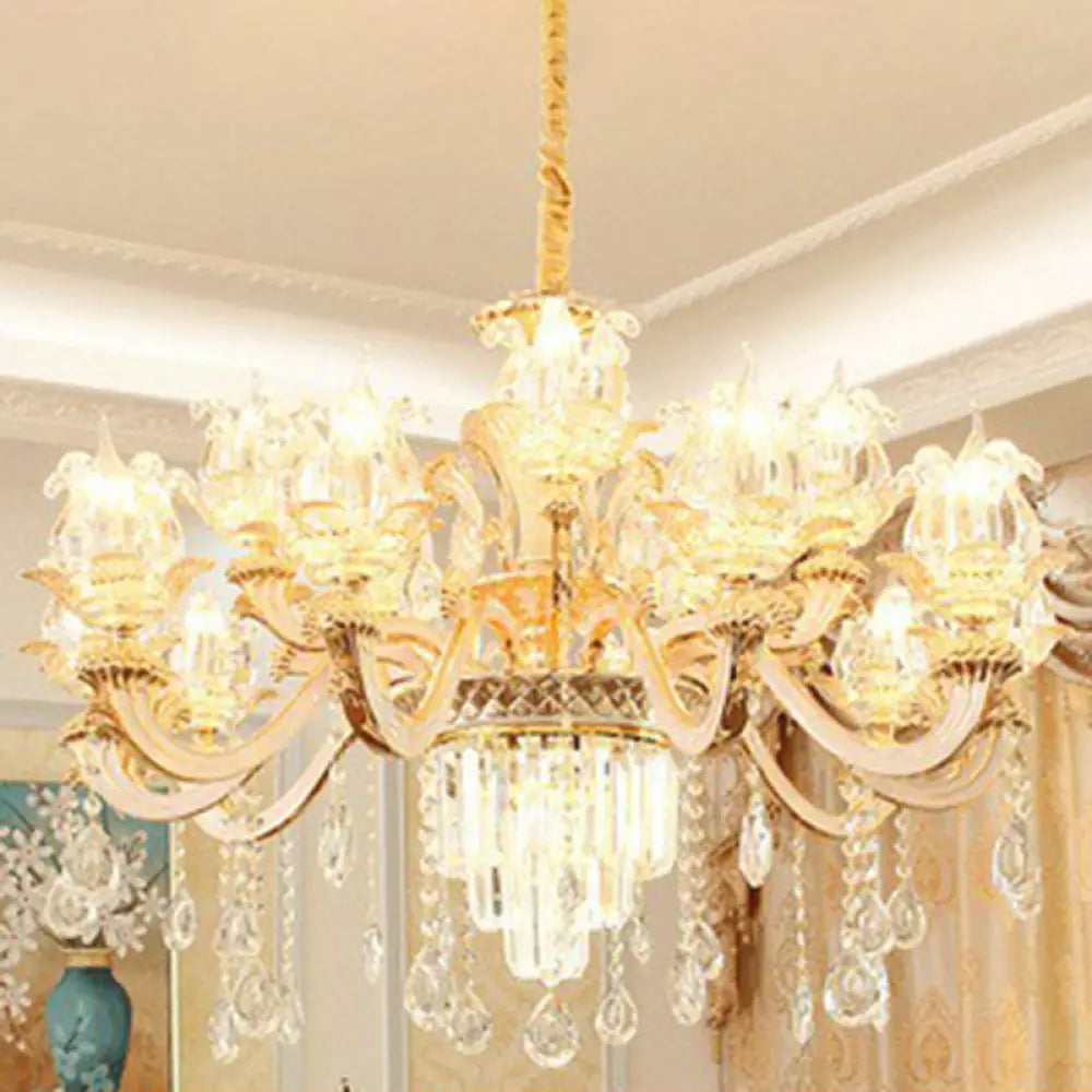 Opulent Crystal Beige Ceiling Flower Chandelier - Traditional Dining Room Light 15 /