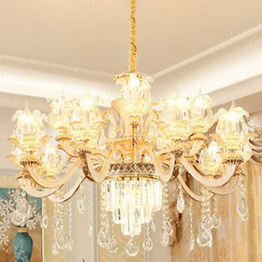 Opulent Crystal Beige Ceiling Flower Chandelier - Traditional Dining Room Light 18 /