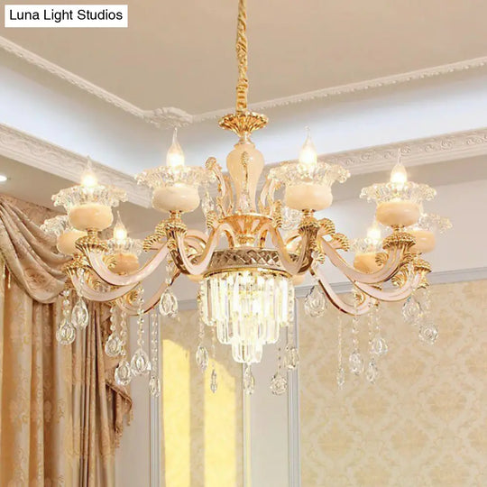 Opulent Crystal Beige Ceiling Flower Chandelier - Traditional Dining Room Light