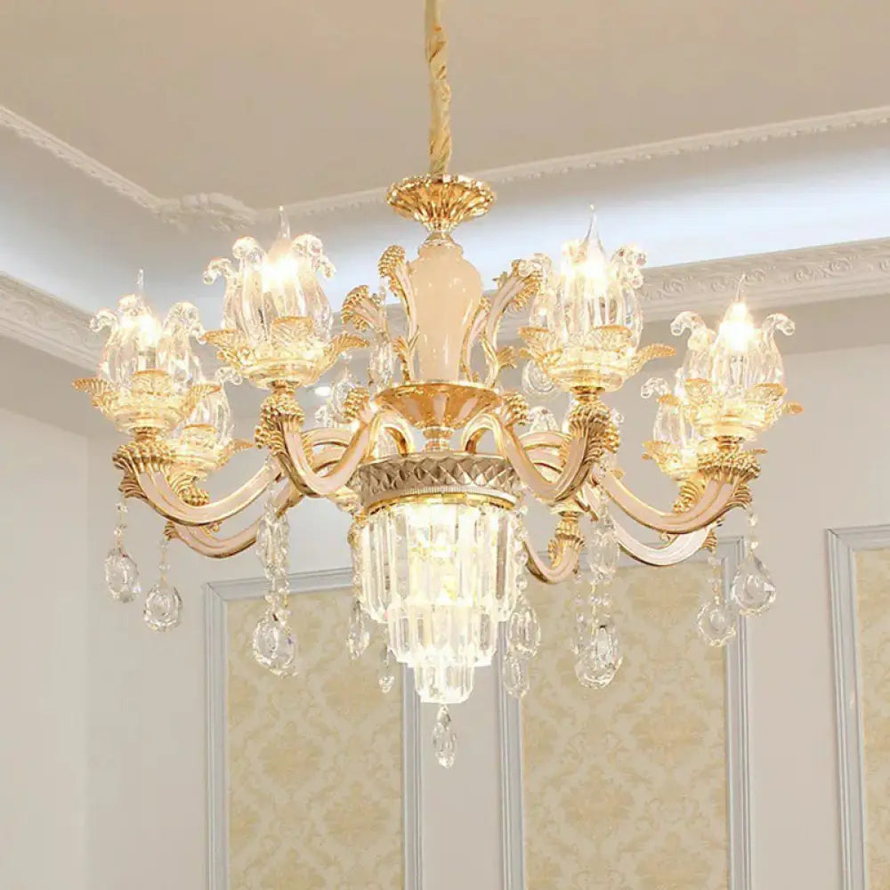 Opulent Crystal Beige Ceiling Flower Chandelier - Traditional Dining Room Light 8 /