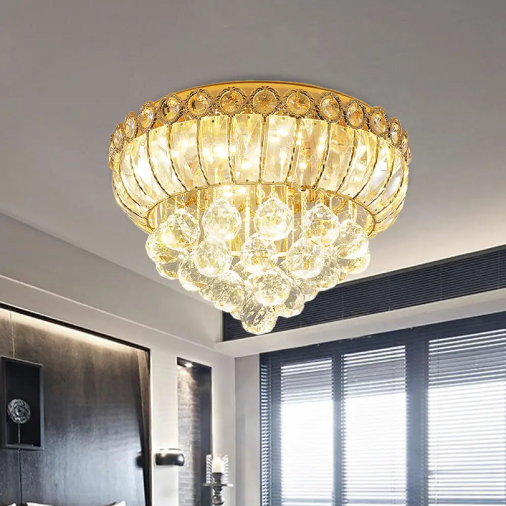 Opulent Crystal Gold Gourd Led Flush Ceiling Light Clear