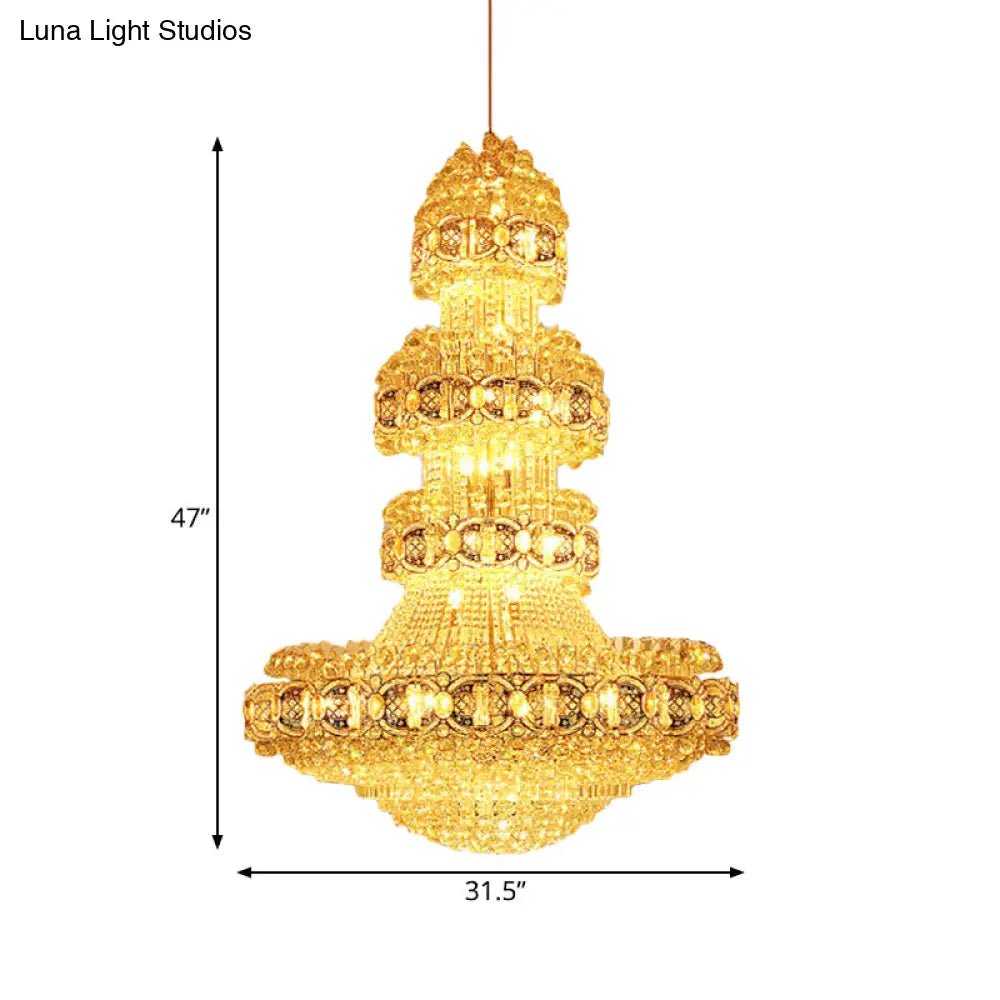 Opulent Crystal Led Chandelier Modern Stylish 4 Tiers Gold Finish Ideal For Lobby Or Ceiling Hanging