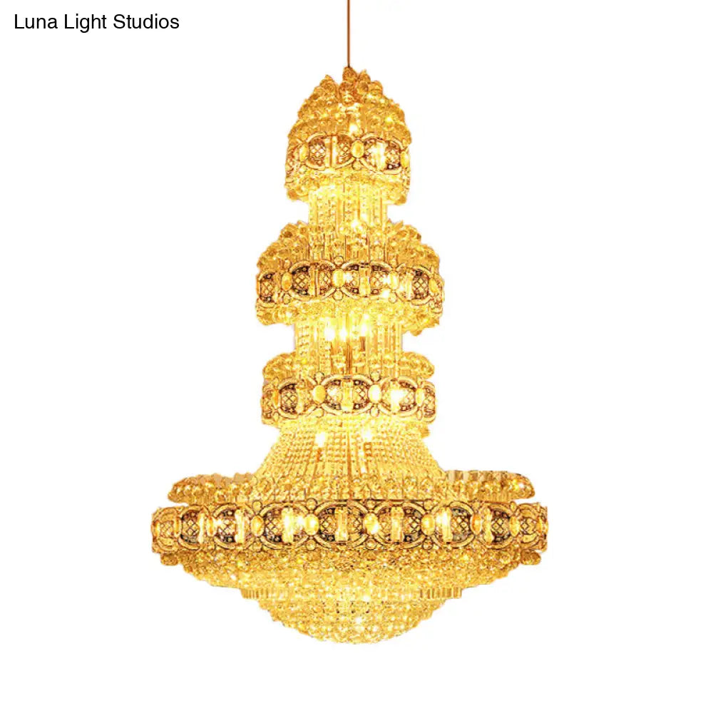 Opulent Crystal Led Chandelier Modern Stylish 4 Tiers Gold Finish Ideal For Lobby Or Ceiling Hanging