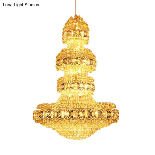 Opulent Crystal Led Chandelier Modern Stylish 4 Tiers Gold Finish Ideal For Lobby Or Ceiling Hanging