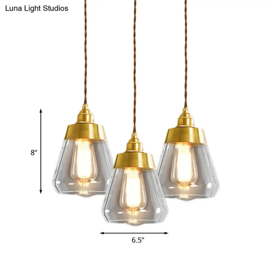 Opulent Multi Light Pendant - Elegant Gold Finish Clear Glass Tapered Design 2/3 Heads Round/Linear