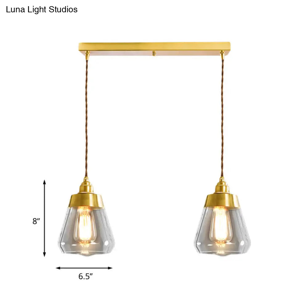 Opulent Multi Light Pendant - Elegant Gold Finish Clear Glass Tapered Design 2/3 Heads Round/Linear