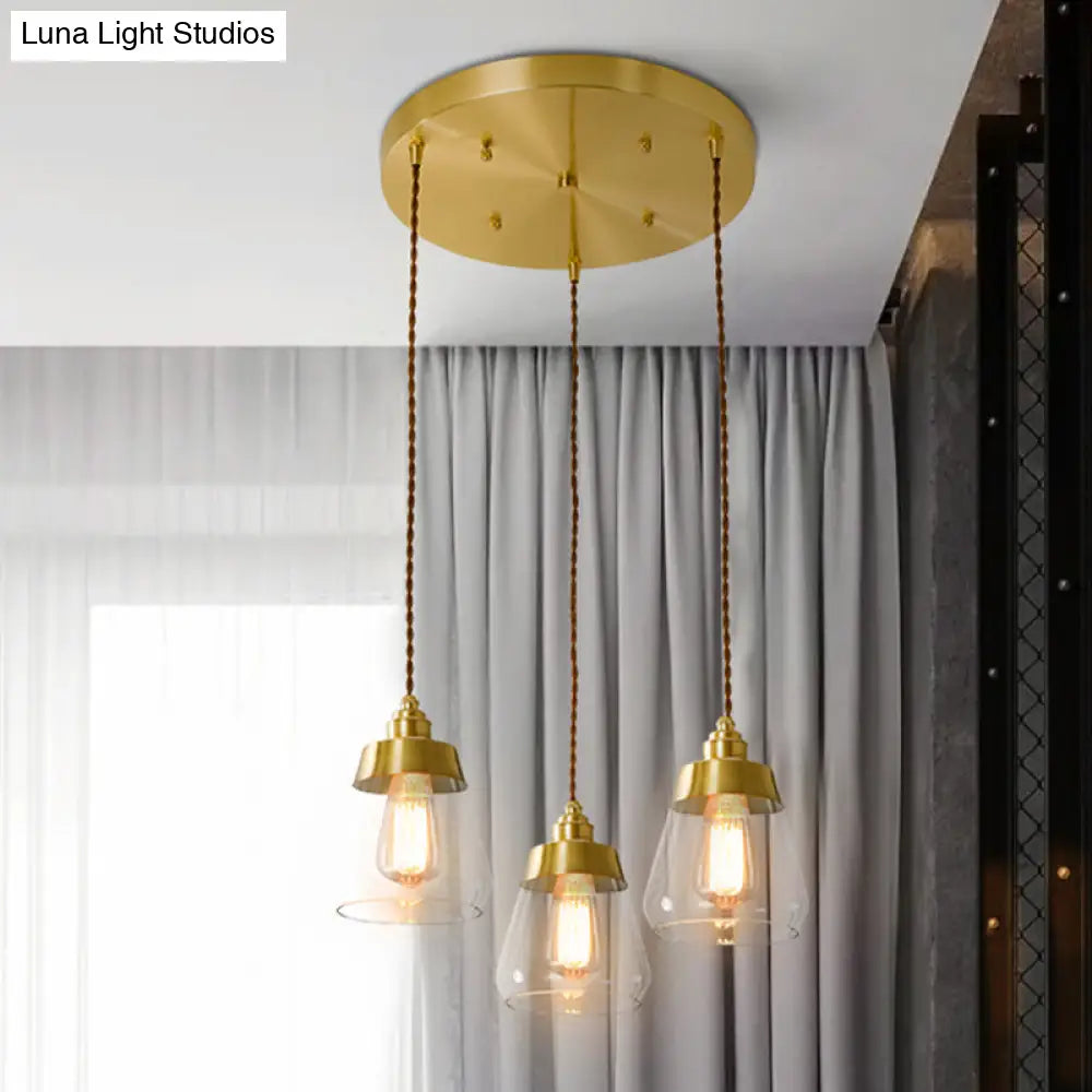 Opulent Multi Light Pendant - Elegant Gold Finish Clear Glass Tapered Design 2/3 Heads Round/Linear