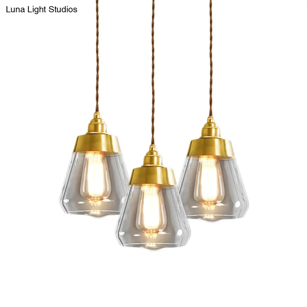 Opulent Multi Light Pendant - Elegant Gold Finish Clear Glass Tapered Design 2/3 Heads Round/Linear