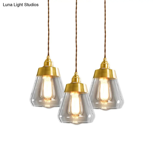 Opulent Multi Light Pendant - Elegant Gold Finish Clear Glass Tapered Design 2/3 Heads Round/Linear