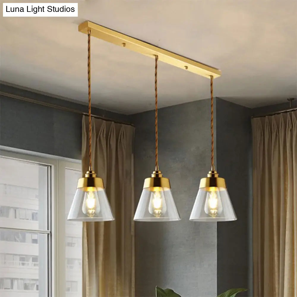 Opulent Multi Light Pendant - Elegant Gold Finish Clear Glass Tapered Design 2/3 Heads Round/Linear