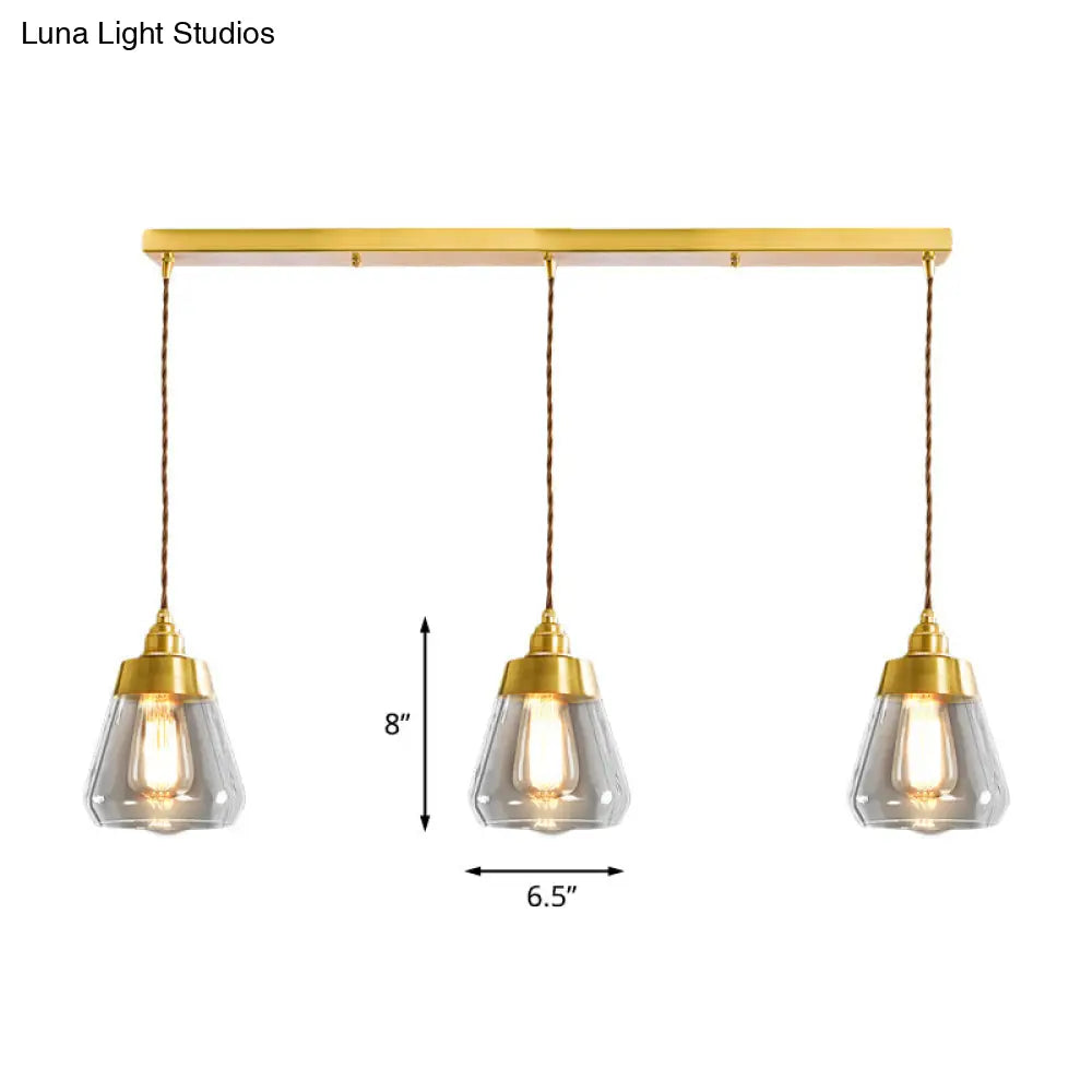 Opulent Multi Light Pendant - Elegant Gold Finish Clear Glass Tapered Design 2/3 Heads Round/Linear