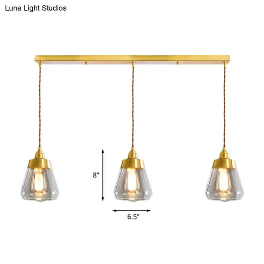 Opulent Multi Light Pendant - Elegant Gold Finish Clear Glass Tapered Design 2/3 Heads Round/Linear