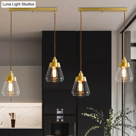 Opulent Multi Light Pendant - Elegant Gold Finish Clear Glass Tapered Design 2/3 Heads Round/Linear