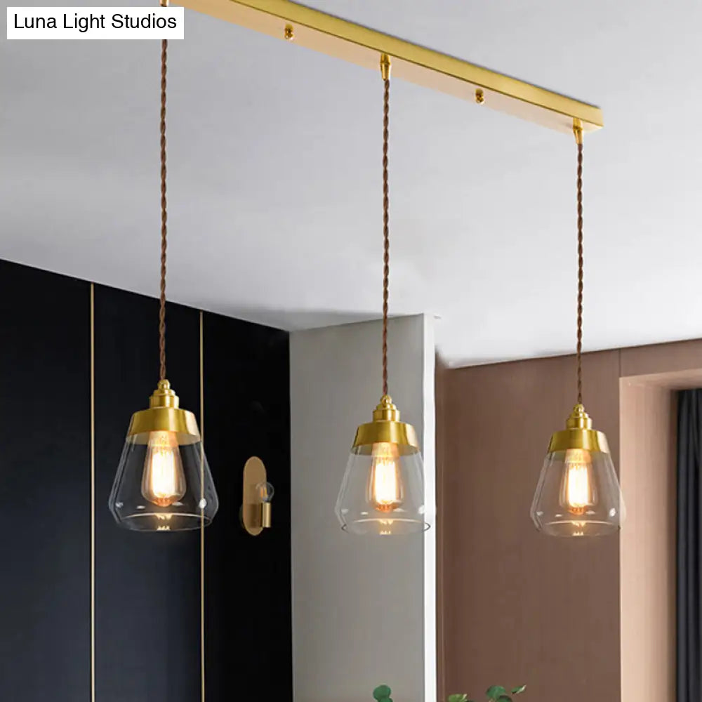 Opulent Multi Light Pendant - Elegant Gold Finish Clear Glass Tapered Design 2/3 Heads Round/Linear