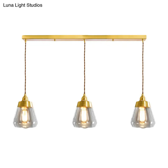 Opulent Multi Light Pendant - Elegant Gold Finish Clear Glass Tapered Design 2/3 Heads Round/Linear