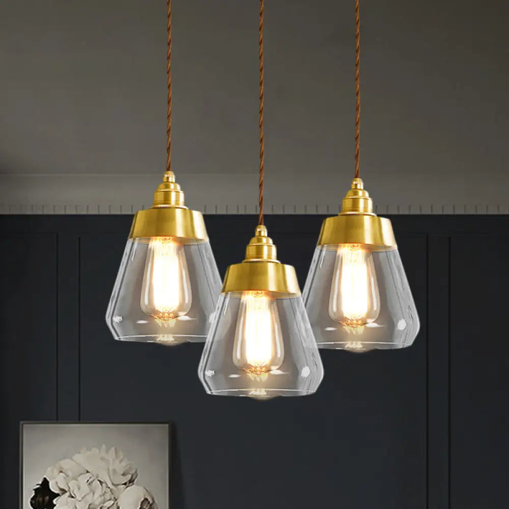 Opulent Multi Light Pendant - Elegant Gold Finish Clear Glass Tapered Design 2/3 Heads Round/Linear