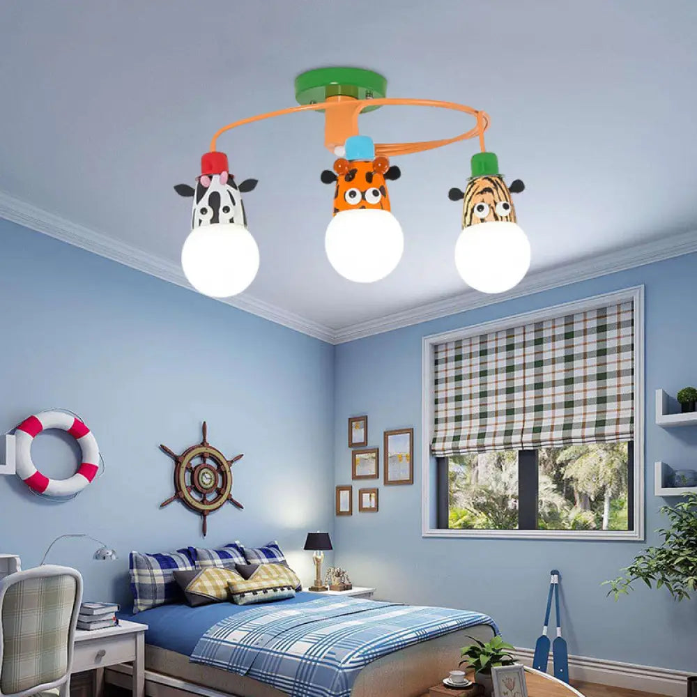 Orange Animal Socket Semi Flush Mount Ceiling Light For Kids’ Kindergarten Room 3 /