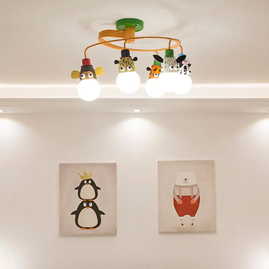 Orange Animal Socket Semi Flush Mount Ceiling Light For Kids’ Kindergarten Room 5 /