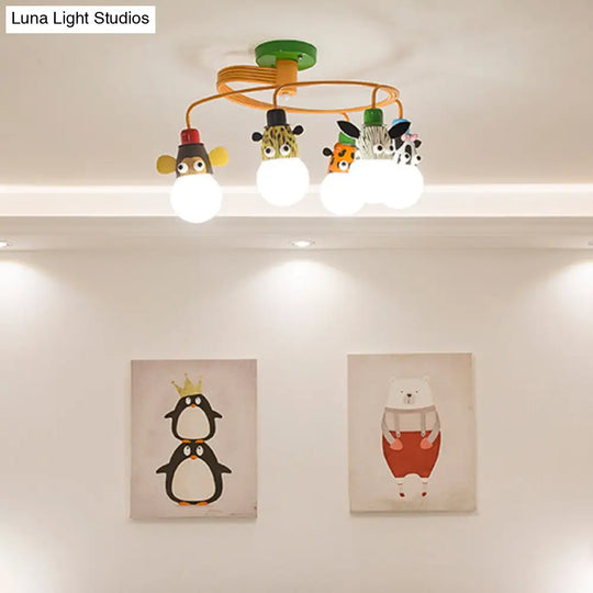 Orange Animal Socket Semi Flush Mount Ceiling Light For Kids Kindergarten Room 5 /