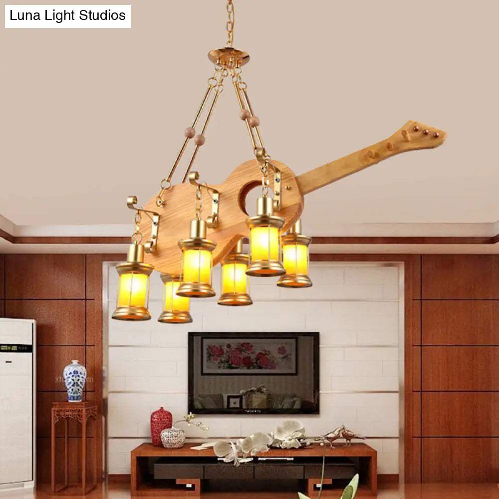 Orange Glass Island Pendant Light W/ Fish/Guitar Design - Farm Gold Kerosene Hanging Lamp Kit