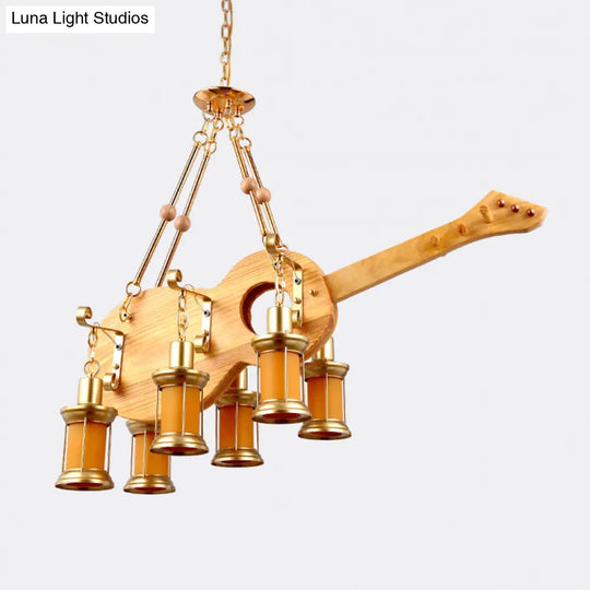 Orange Glass Island Pendant Light W/ Fish/Guitar Design - Farm Gold Kerosene Hanging Lamp Kit