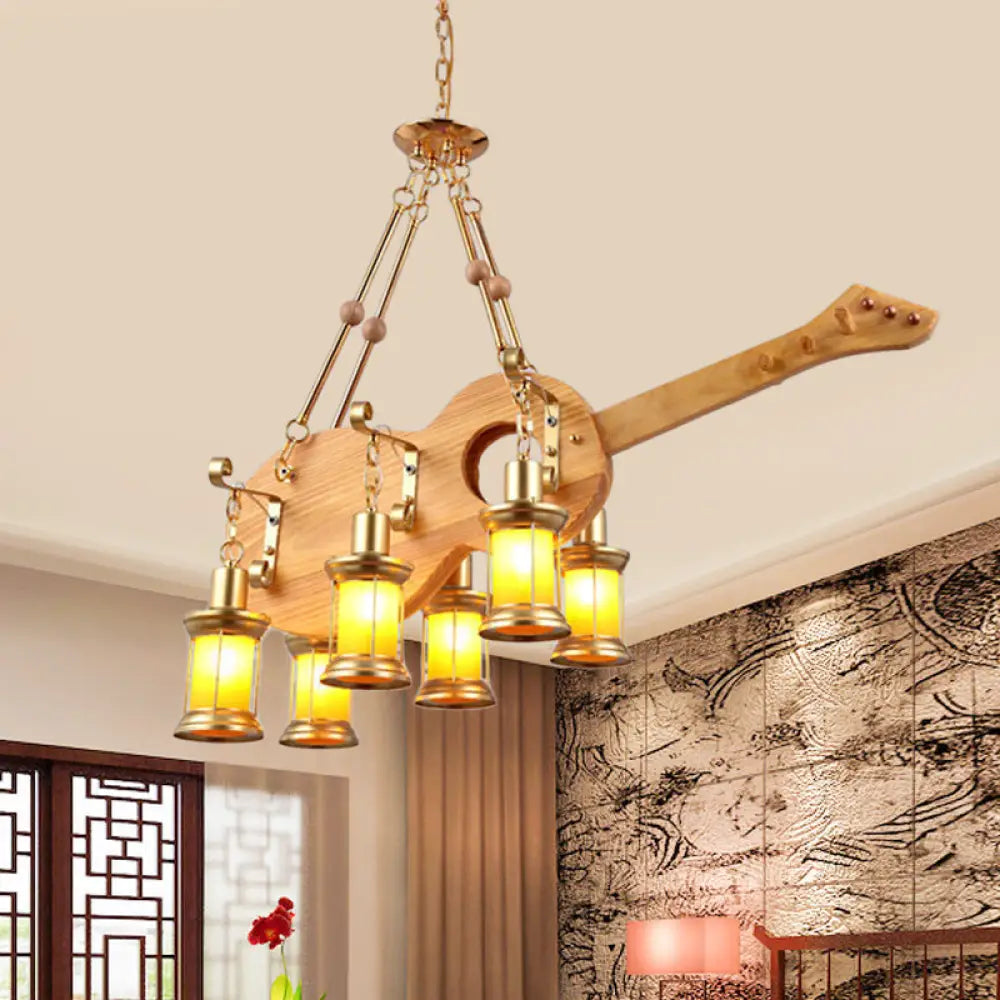 Orange Glass Island Pendant Light W/ Fish/Guitar Design - Farm Gold Kerosene Hanging Lamp Kit / D