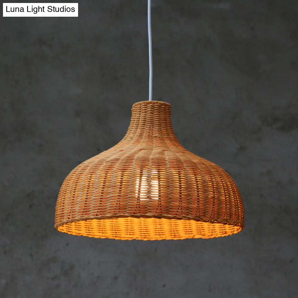 Orange Rattan Chinese Dome Pendant Light For Restaurant