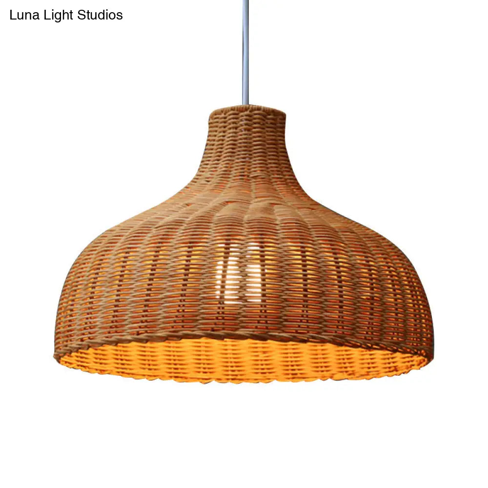 Orange Rattan Chinese Dome Pendant Light For Restaurant