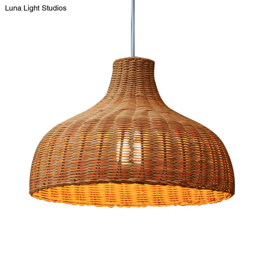 Orange Rattan Chinese Dome Pendant Light For Restaurant