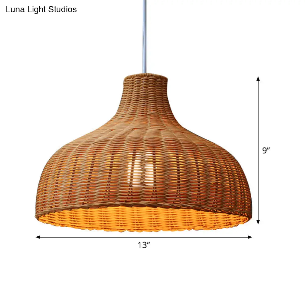 Orange Rattan Chinese Dome Pendant Light For Restaurant