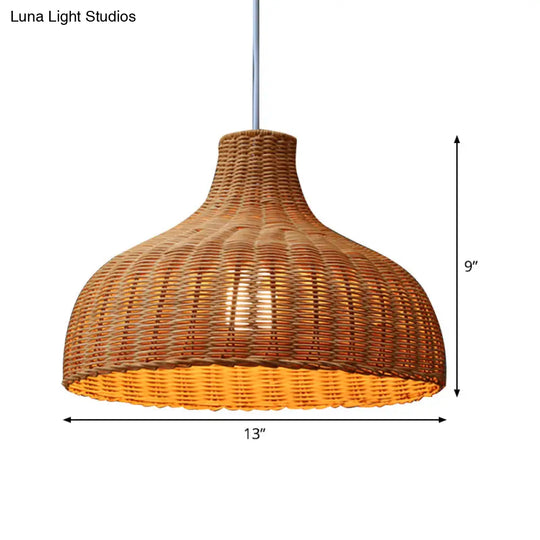 Orange Rattan Chinese Dome Pendant Light For Restaurant