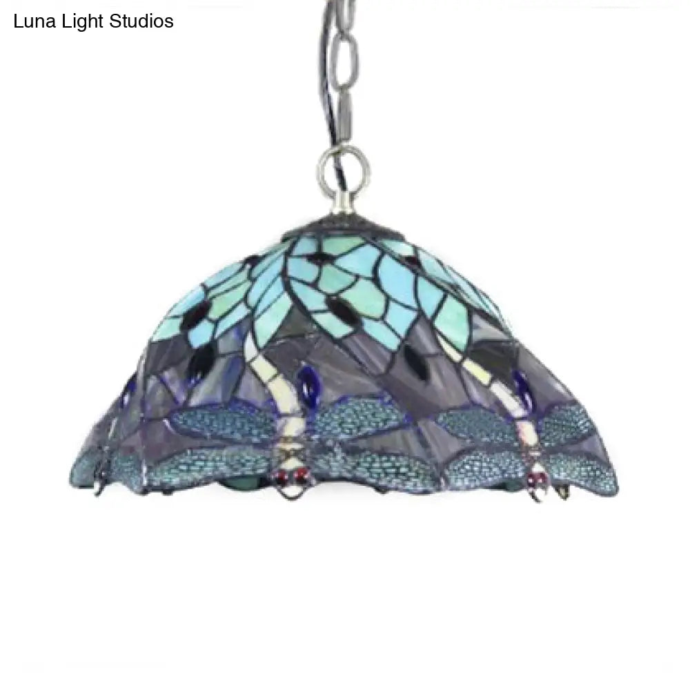 Orange Stained Art Glass Flared Pendant Light - 1 Head Tiffany-Style Suspended Fixture