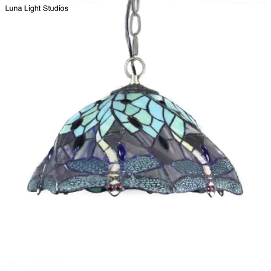 Orange Stained Art Glass Flared Pendant Light - 1 Head Tiffany-Style Suspended Fixture